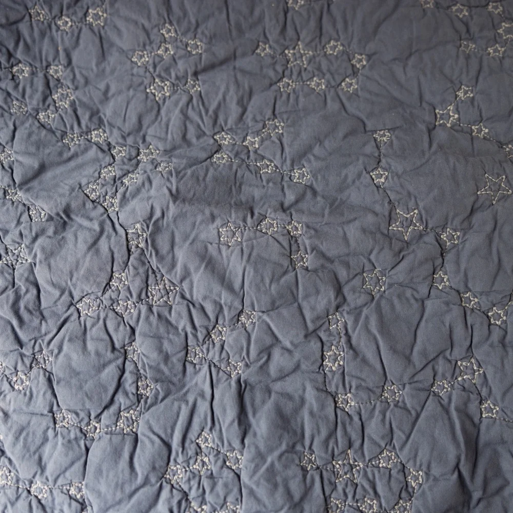Restoration Hardware Baby Child Cotton Gray Blue Quilt Nursery Blanket Stars